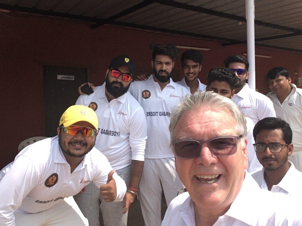 Dr. H. Keith Spears with Hyderabad Tigers, one of the cricket teams sponsored by CU during the Freedom Cricket Tournament in Hyderabad, India.